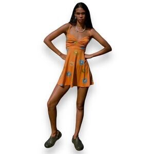 URBAN Outfitters UO Marianne Knit Mini Dress In Orange Floral Print Size Large
